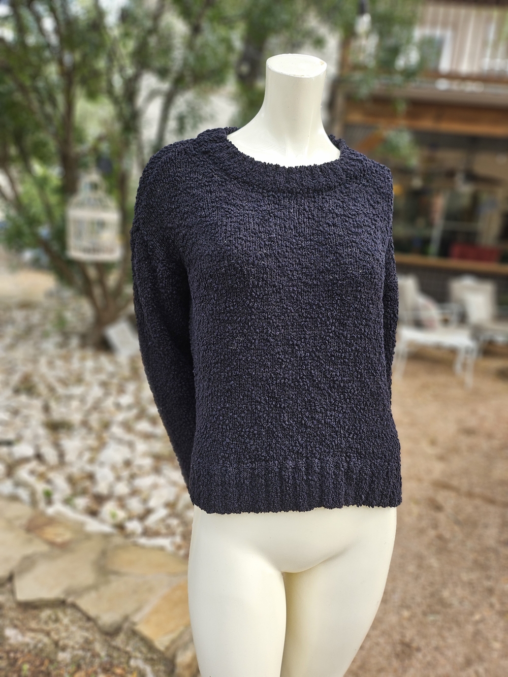 Sanctuary Textured Mock neck Sweater - Black Boucle Knit M